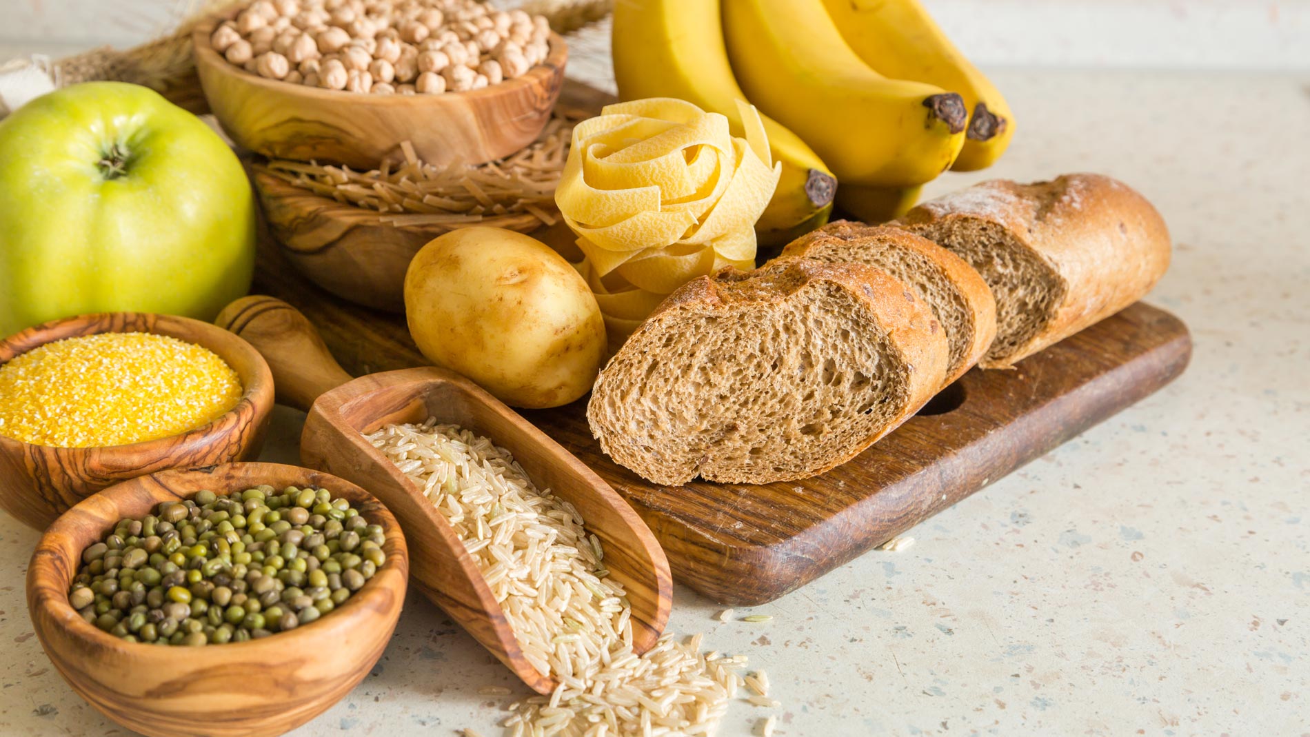 Selection of complex carbohydrates sources on wood background