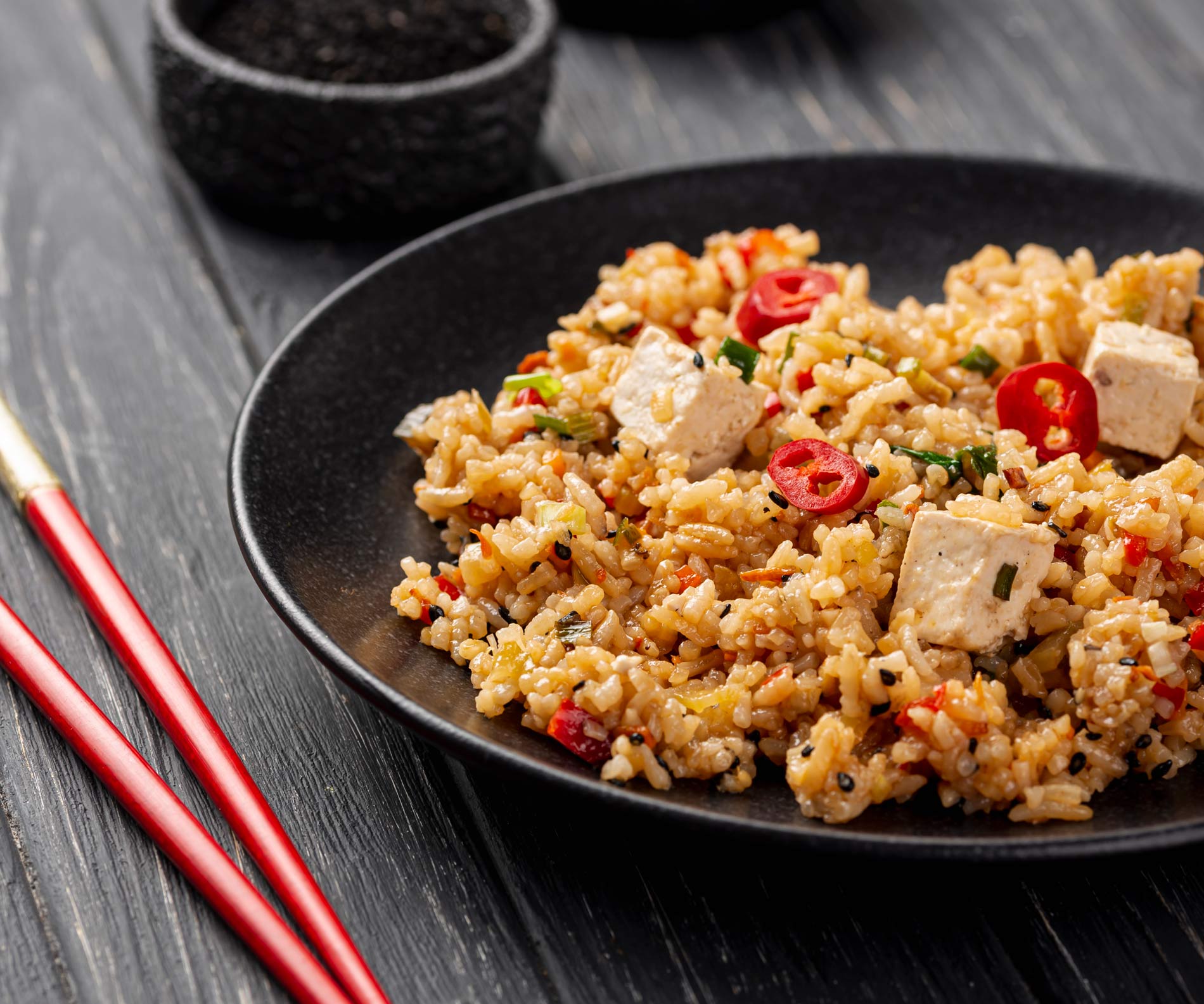 fried rice with vegetables and tofu