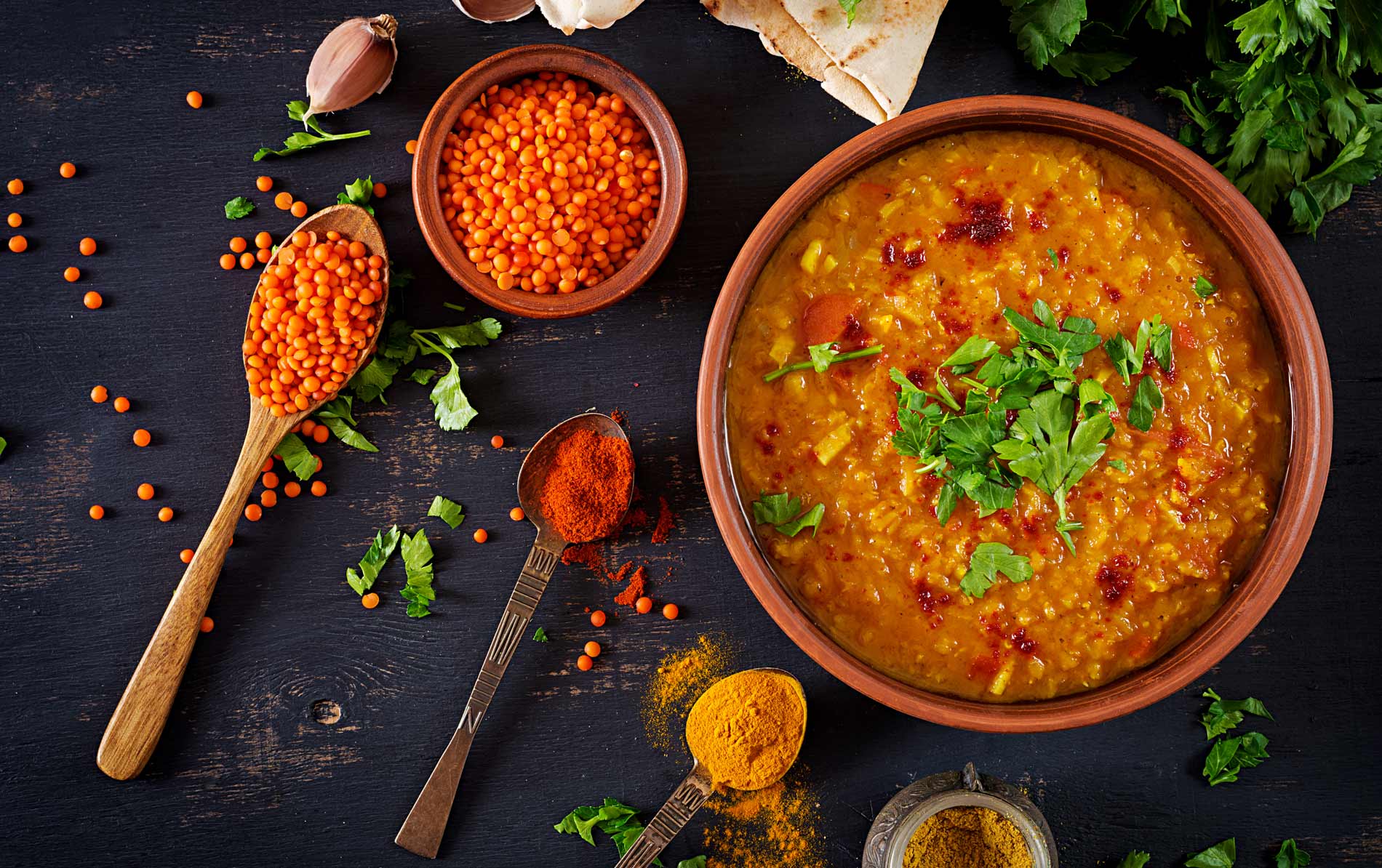 red lentil soup with spices and cilantro