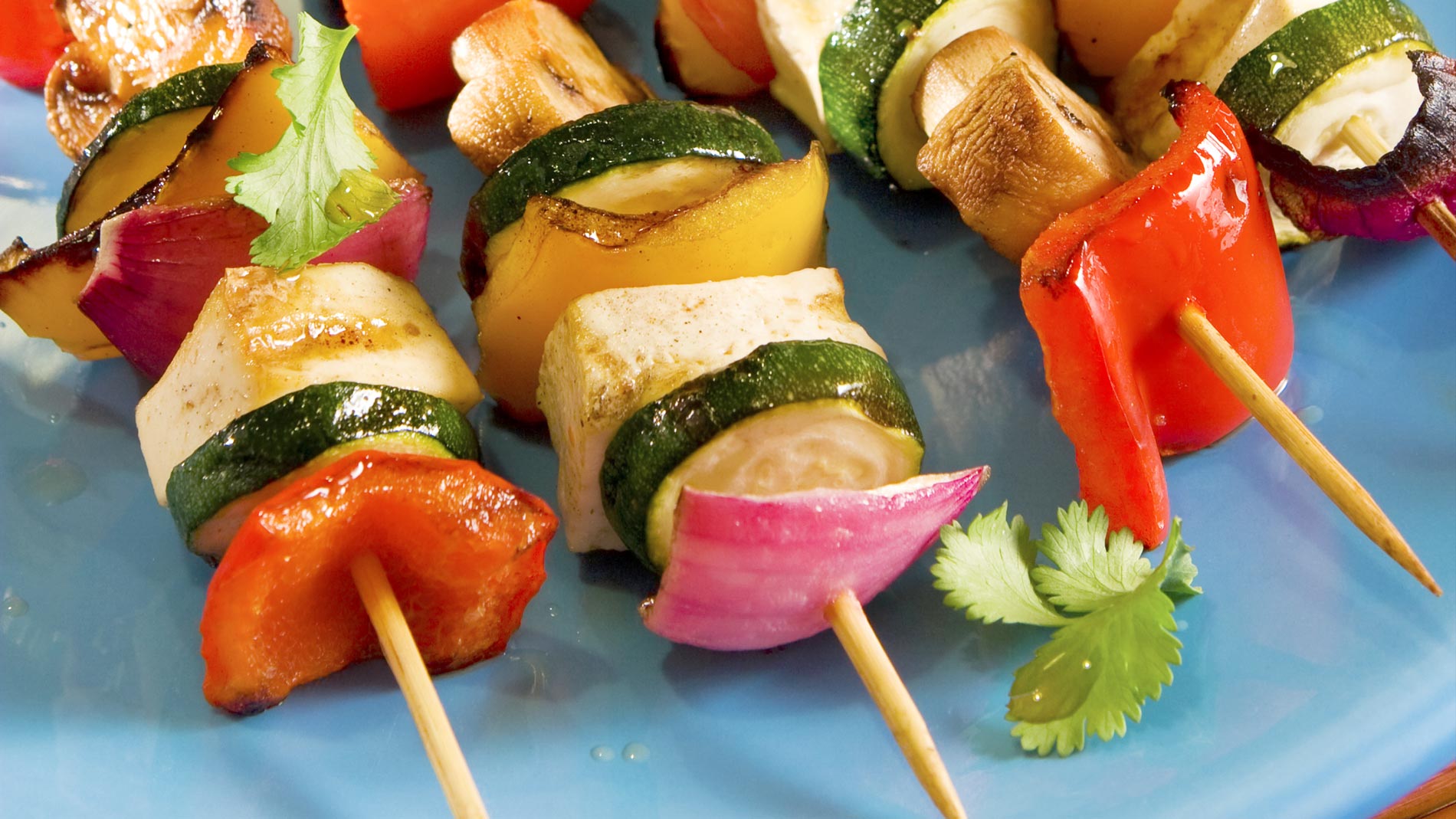 tofu and vegetables on skewers