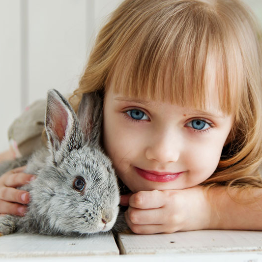 little girl with a bunny