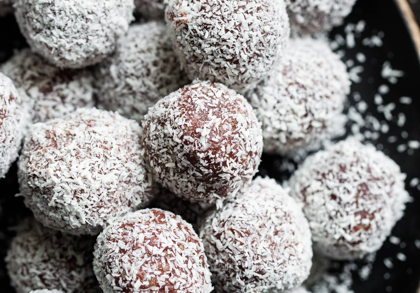 date balls covered with shredded coconut