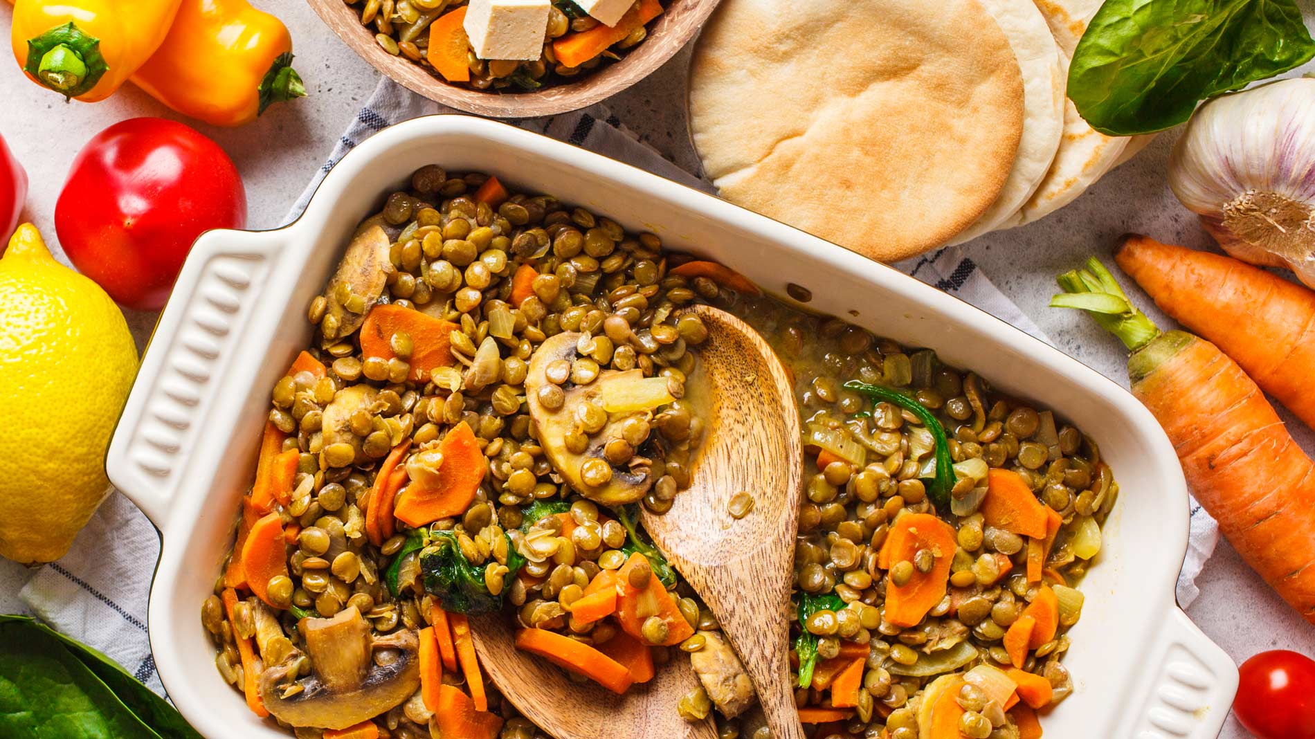 dish of cooked lentils and vegetables