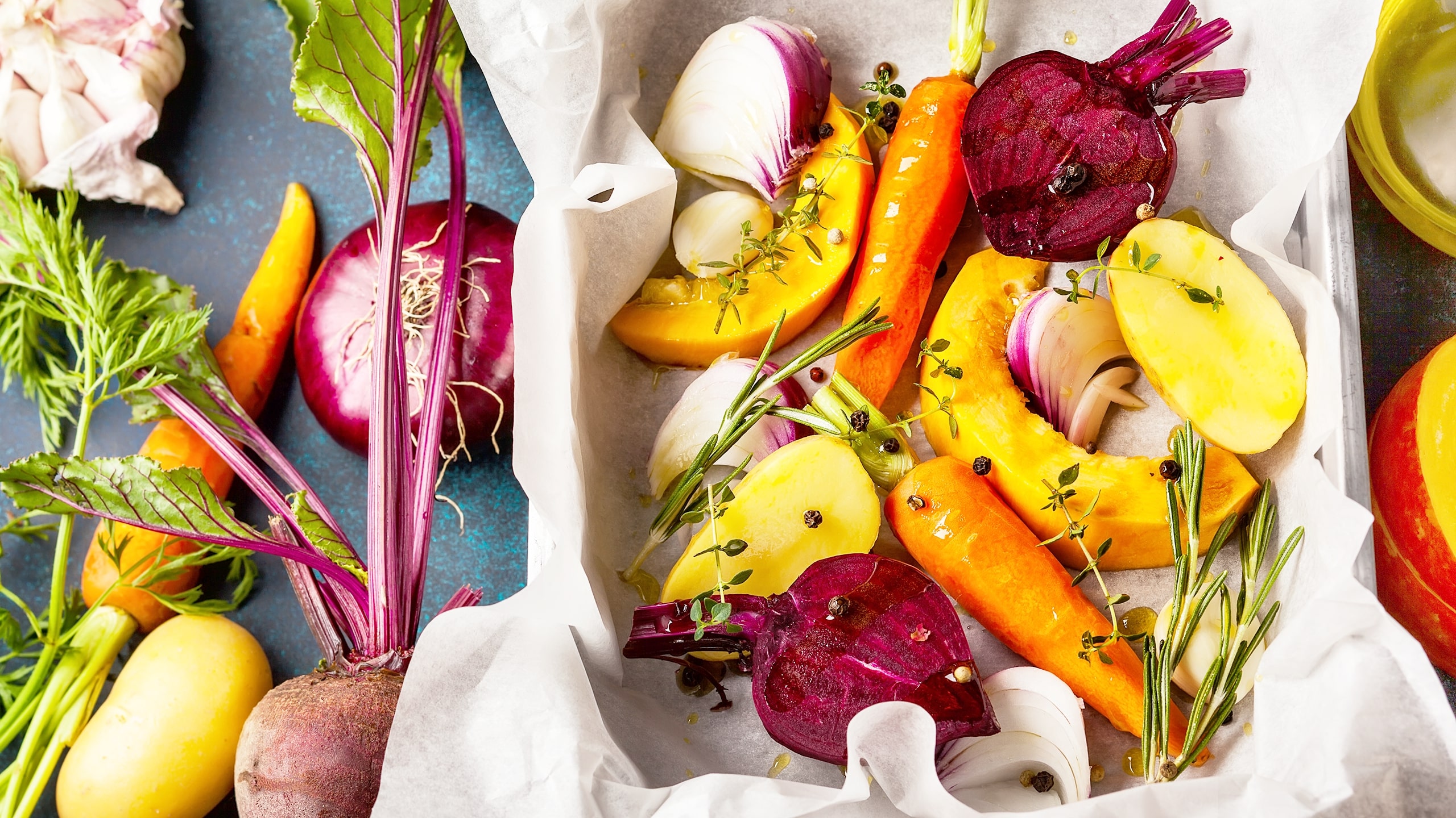 colorful roasted vegetables with seasoning