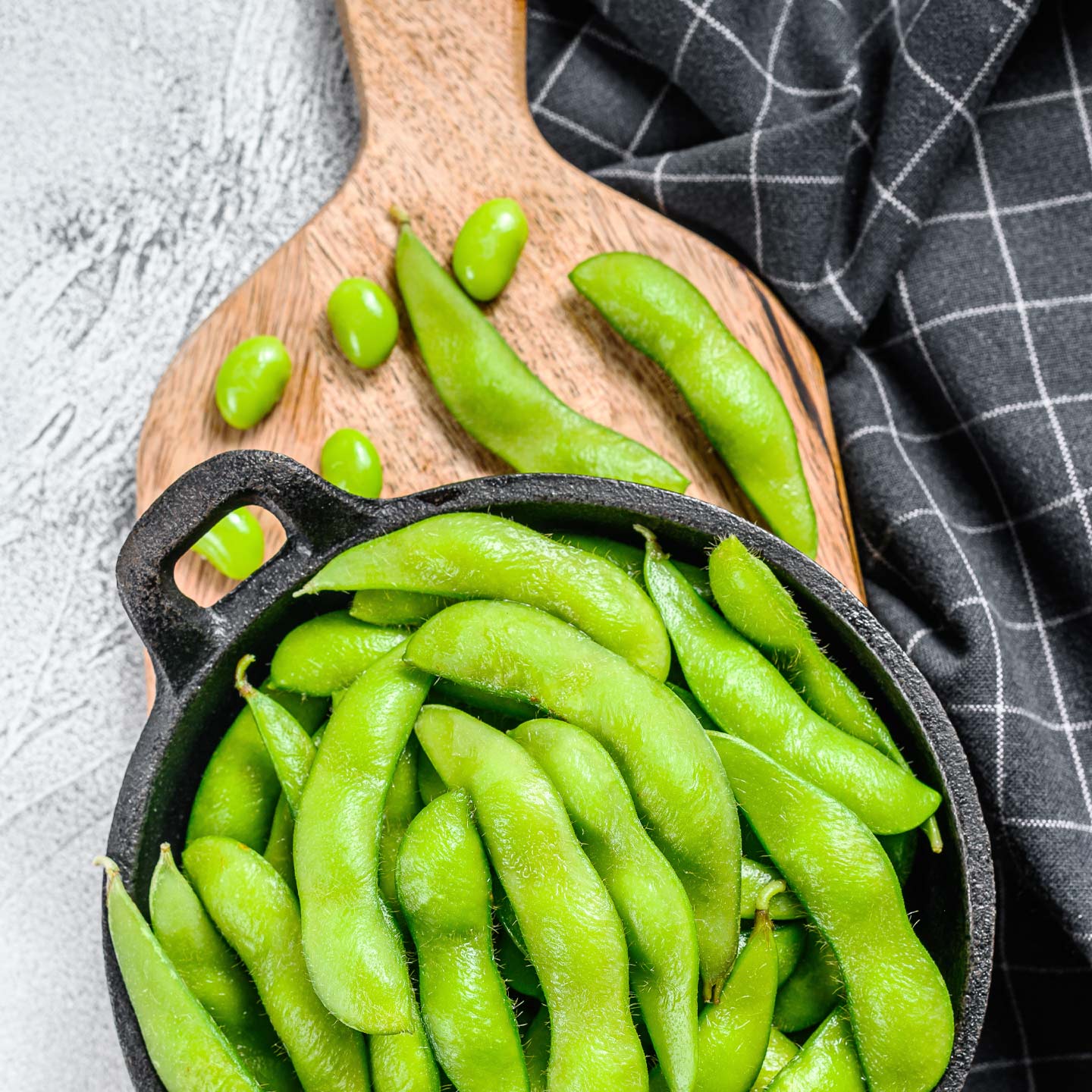 top view edamame in a pan