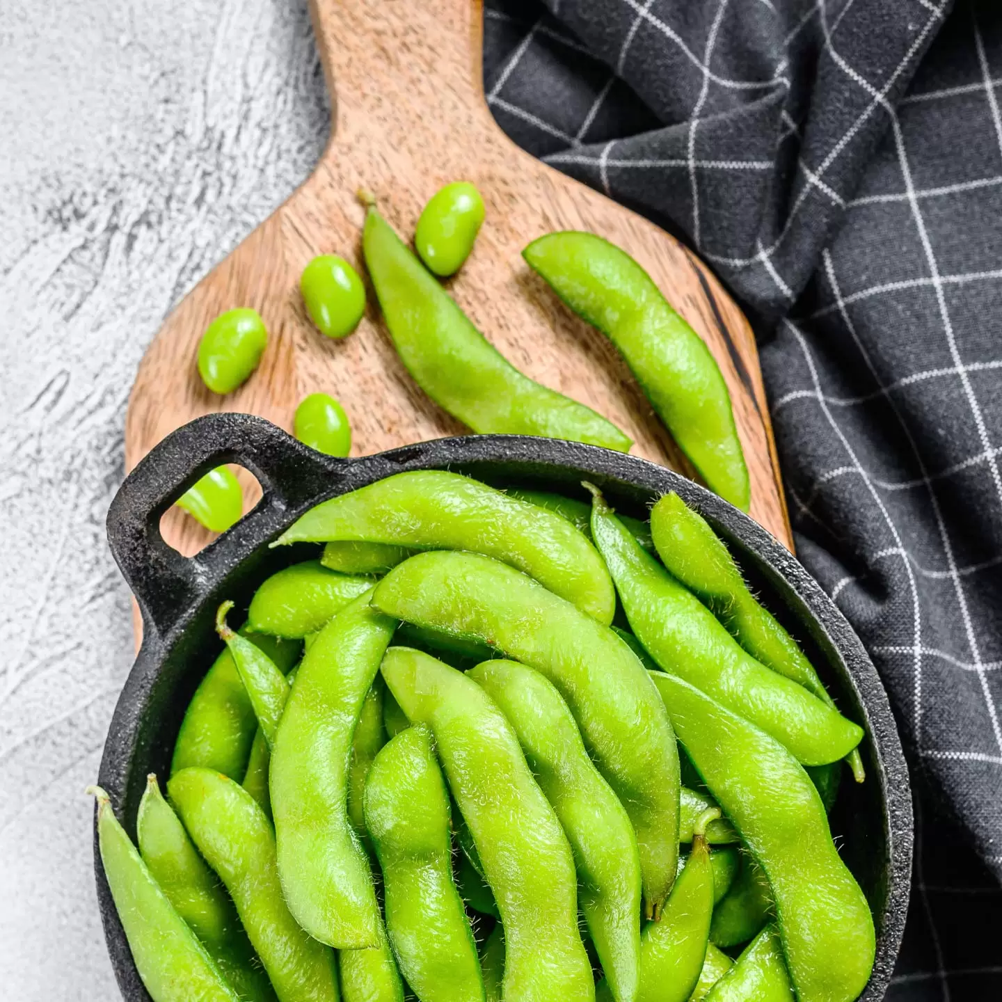 top view edamame in a pan