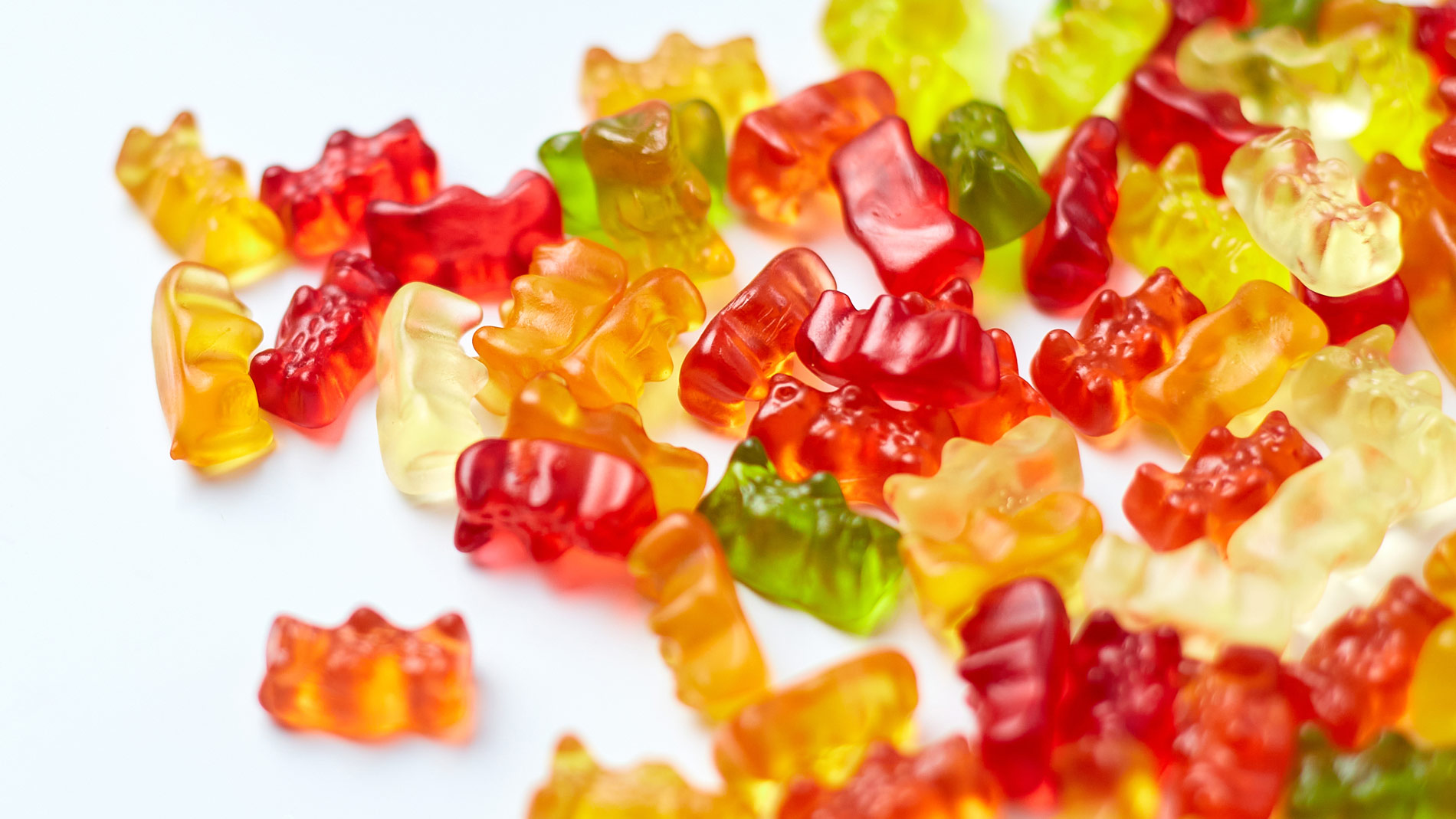 vegan gummy bears on white background