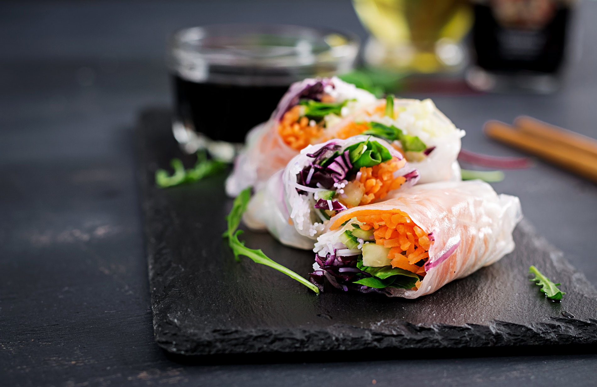 Fresh vietnamese spring rolls with vegetables