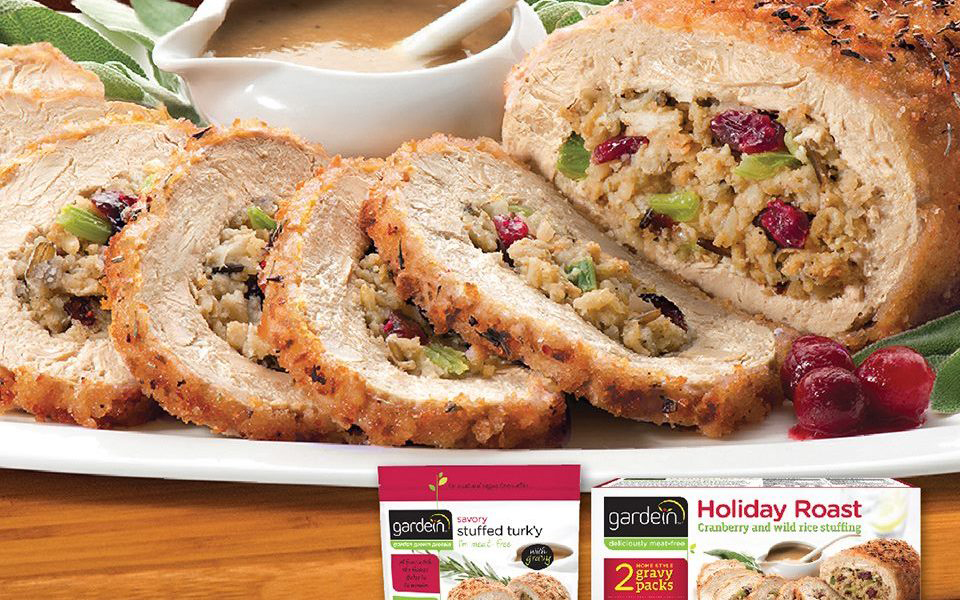 package of vegan turkey roast product by Gardein